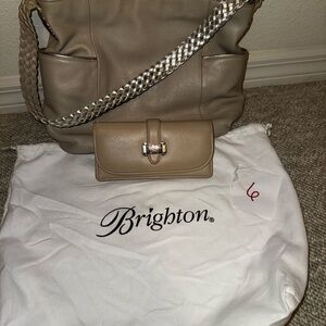 Brighton Beige Leather Shoulder Bag WITH wallet